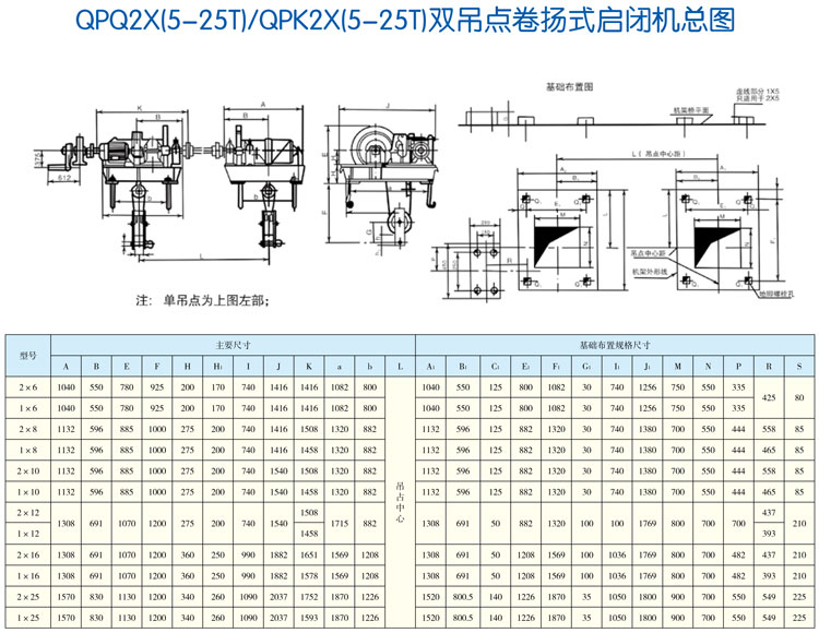 QPQ2X(5-25T)/QPK2X(5-25T)雙吊點卷揚式啟閉機總圖